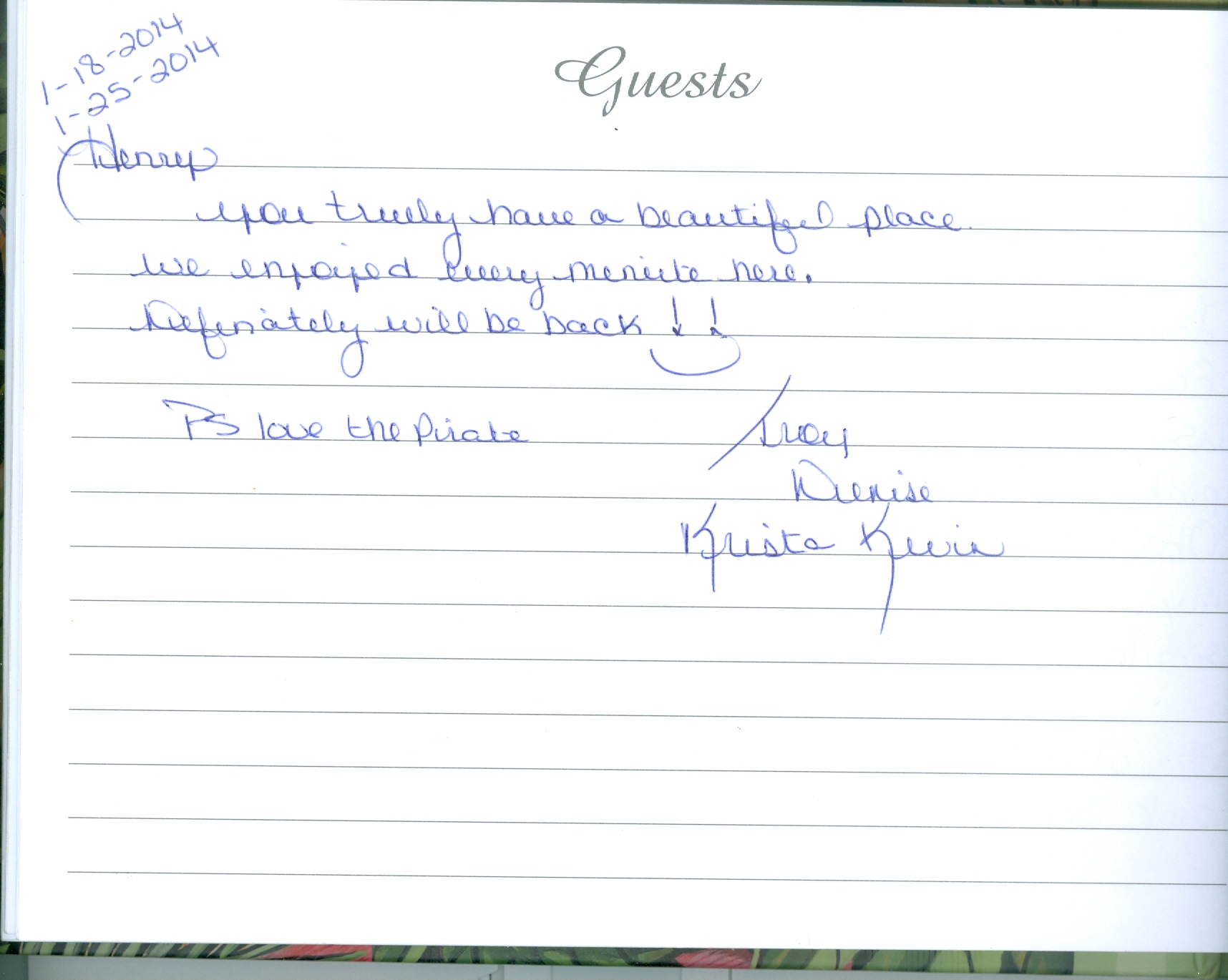 Piece of Paradise Guest Book Comment